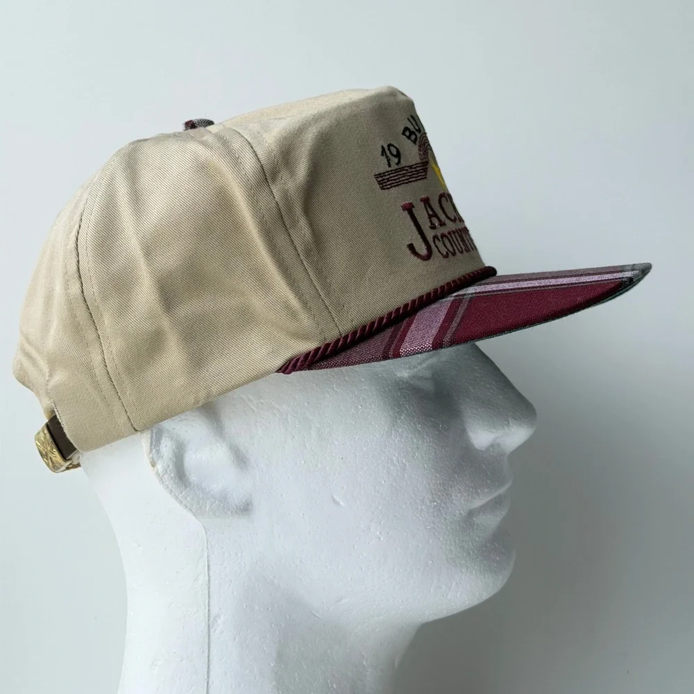 Vintage 1998 Jackson County Fair Snapback Trucker Hat Tan Plaid Made in USA 90s